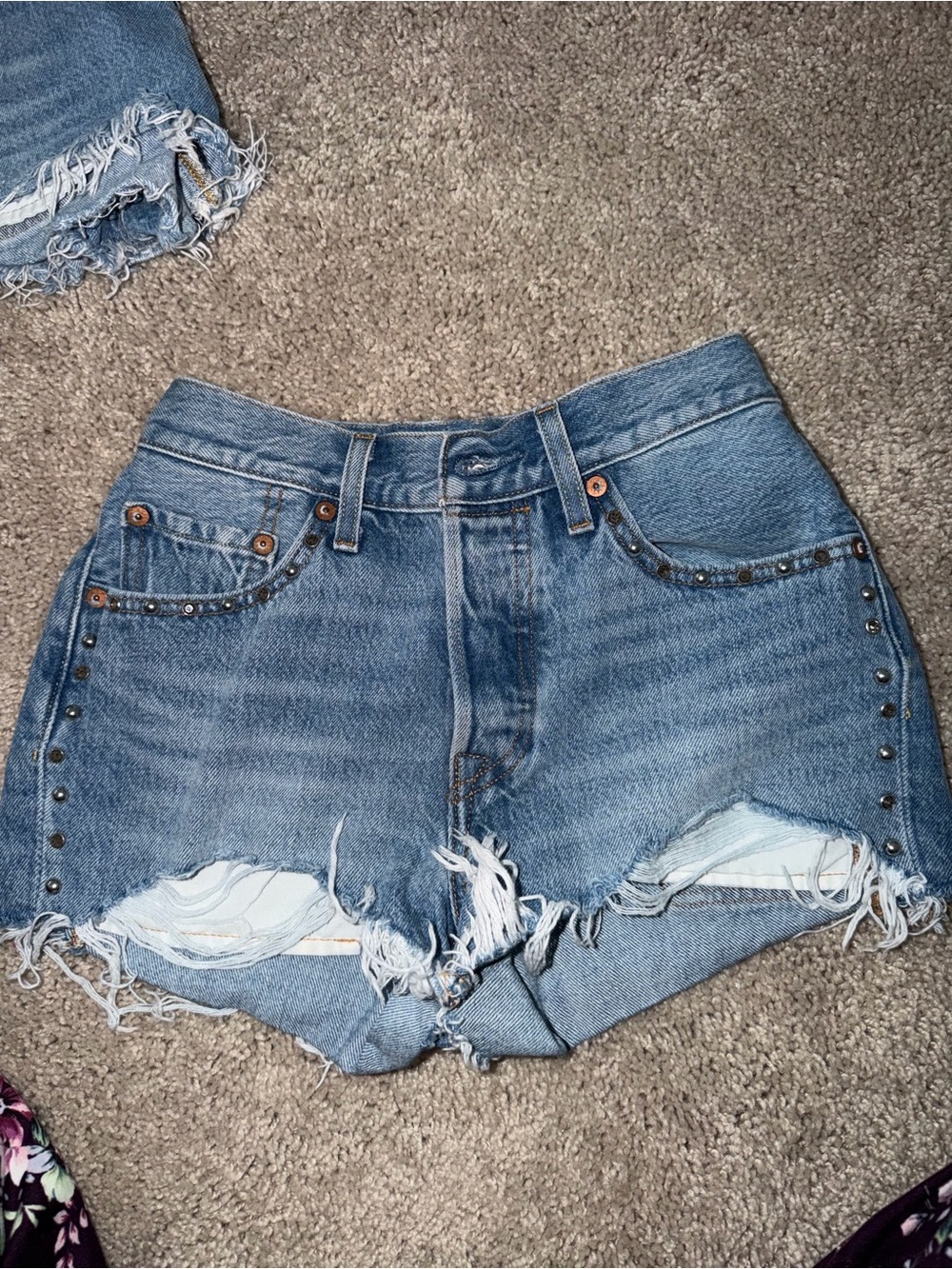 Levi's Distressed Blue Denim High-Rise Jean Shorts